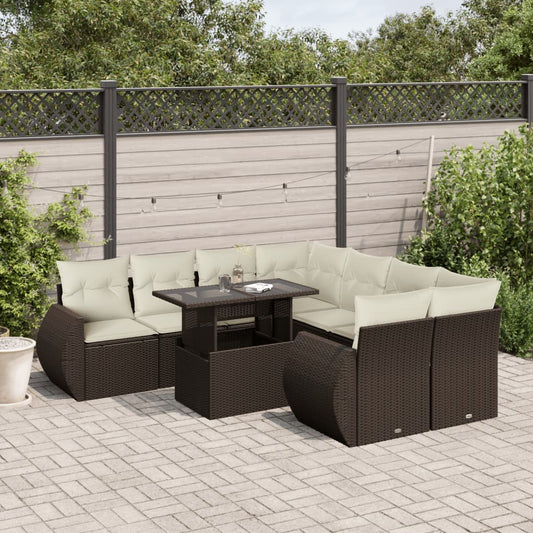 Set Divani da Giardino 9pz con Cuscini Marrone in Polyrattan - homemem39