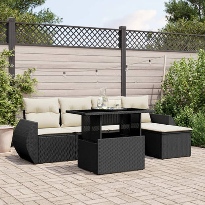 Set Divano da Giardino 6 pz con Cuscini Nero in Polyrattan | homemem39