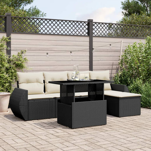 Set Divano da Giardino 6 pz con Cuscini Nero in Polyrattan | homemem39