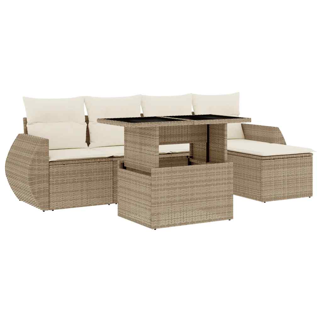 Set Divano da Giardino 6 pz con Cuscini Beige in Polyrattan - homemem39