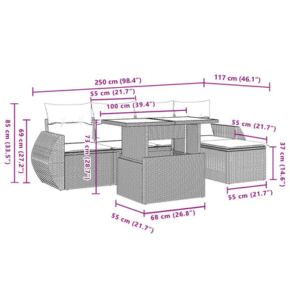 Set Divano da Giardino 6 pz con Cuscini Beige in Polyrattan - homemem39