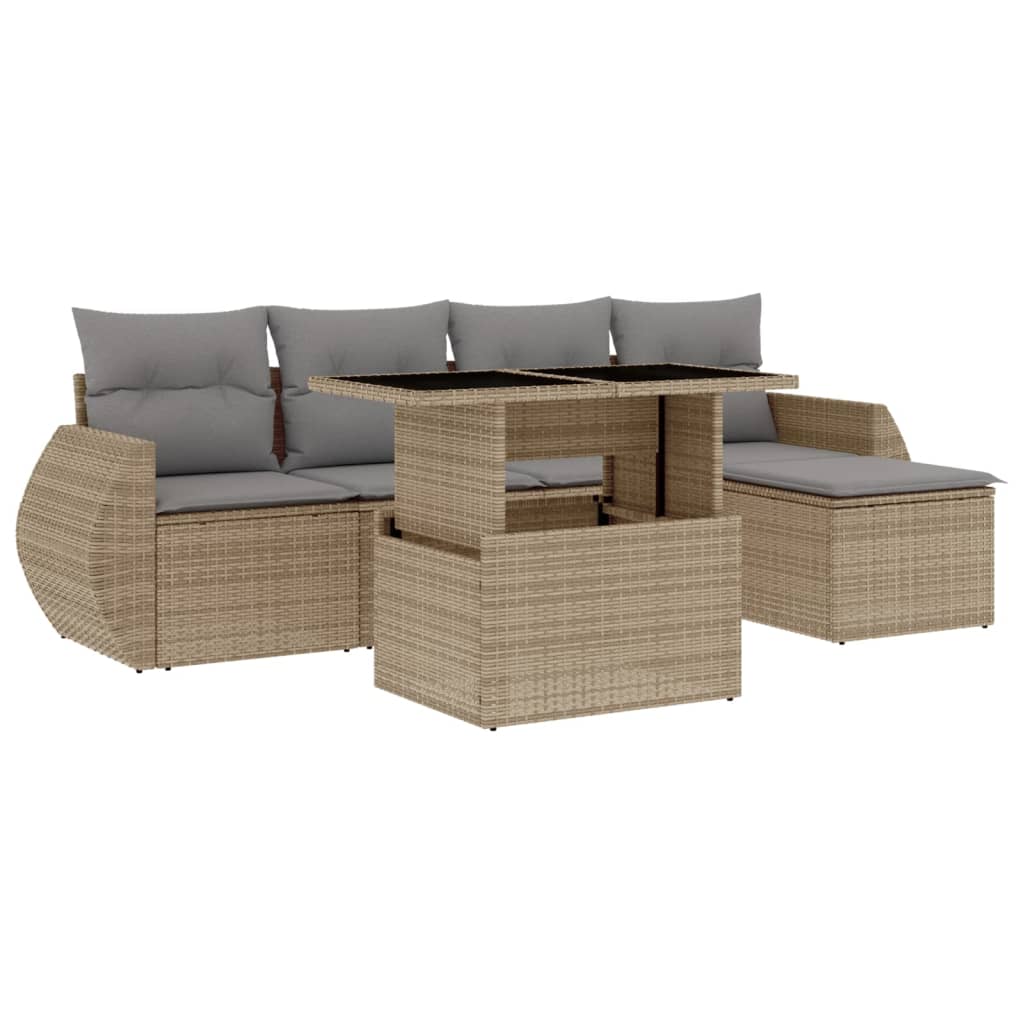 Set Divano da Giardino 6 pz con Cuscini Beige in Polyrattan
