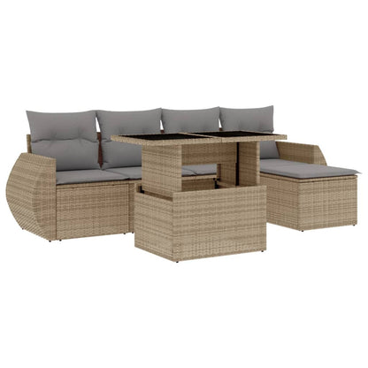 Set Divano da Giardino 6 pz con Cuscini Beige in Polyrattan