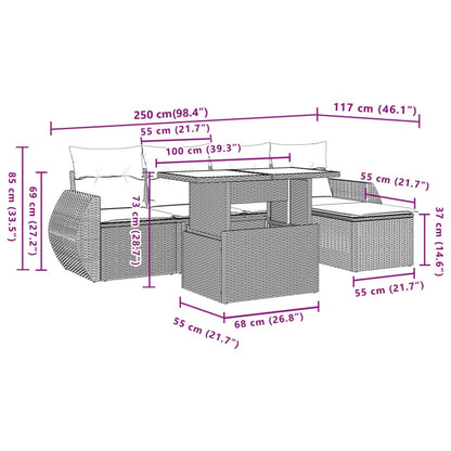 Set Divano da Giardino 6 pz con Cuscini Beige in Polyrattan