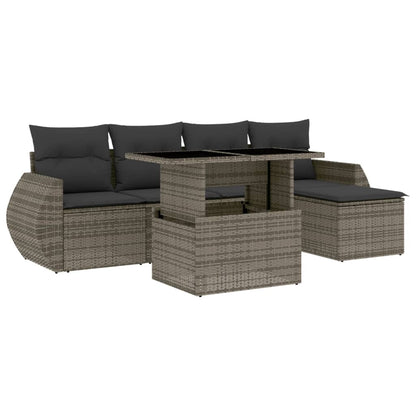 Set Divano da Giardino 6 pz con Cuscini Grigio in Polyrattan | homemem39