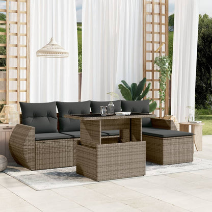 Set Divano da Giardino 6 pz con Cuscini Grigio in Polyrattan - homemem39