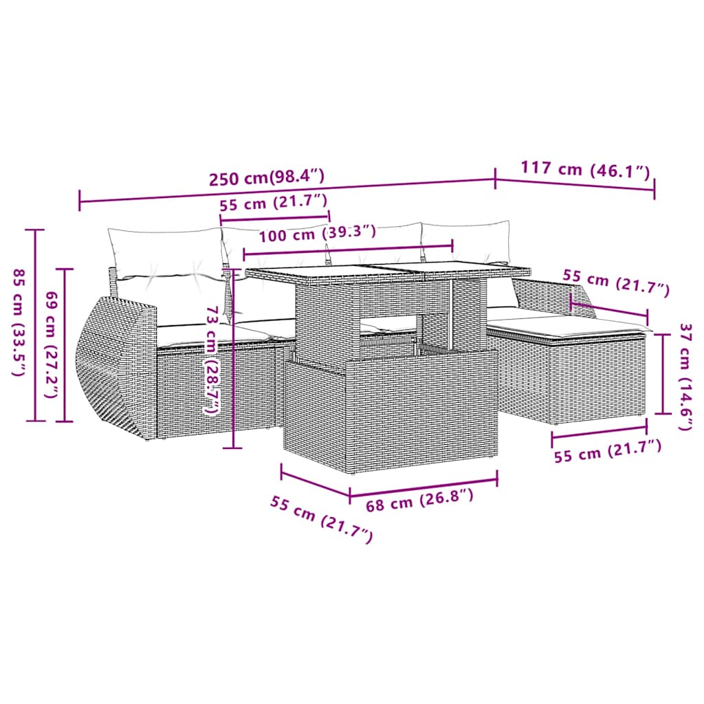Set Divani da Giardino 6 pz con Cuscini Grigio in Polyrattan | homemem39