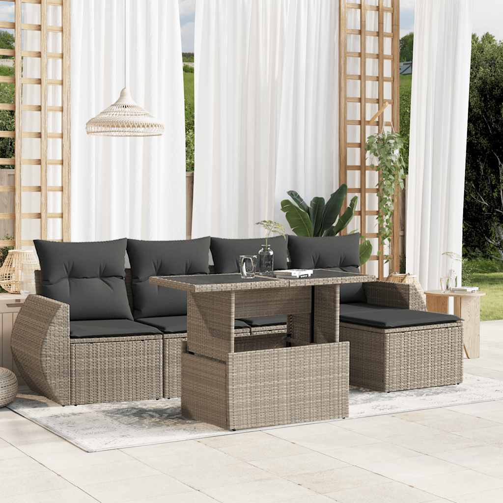 Set Divano da Giardino 6pz con Cuscini Grigio Chiaro Polyrattan | homemem39
