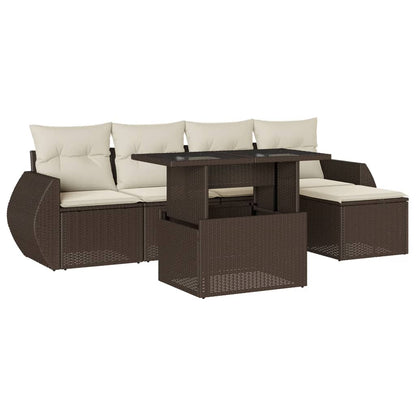 Set Divano da Giardino 6 pz con Cuscini Marrone in Polyrattan - homemem39