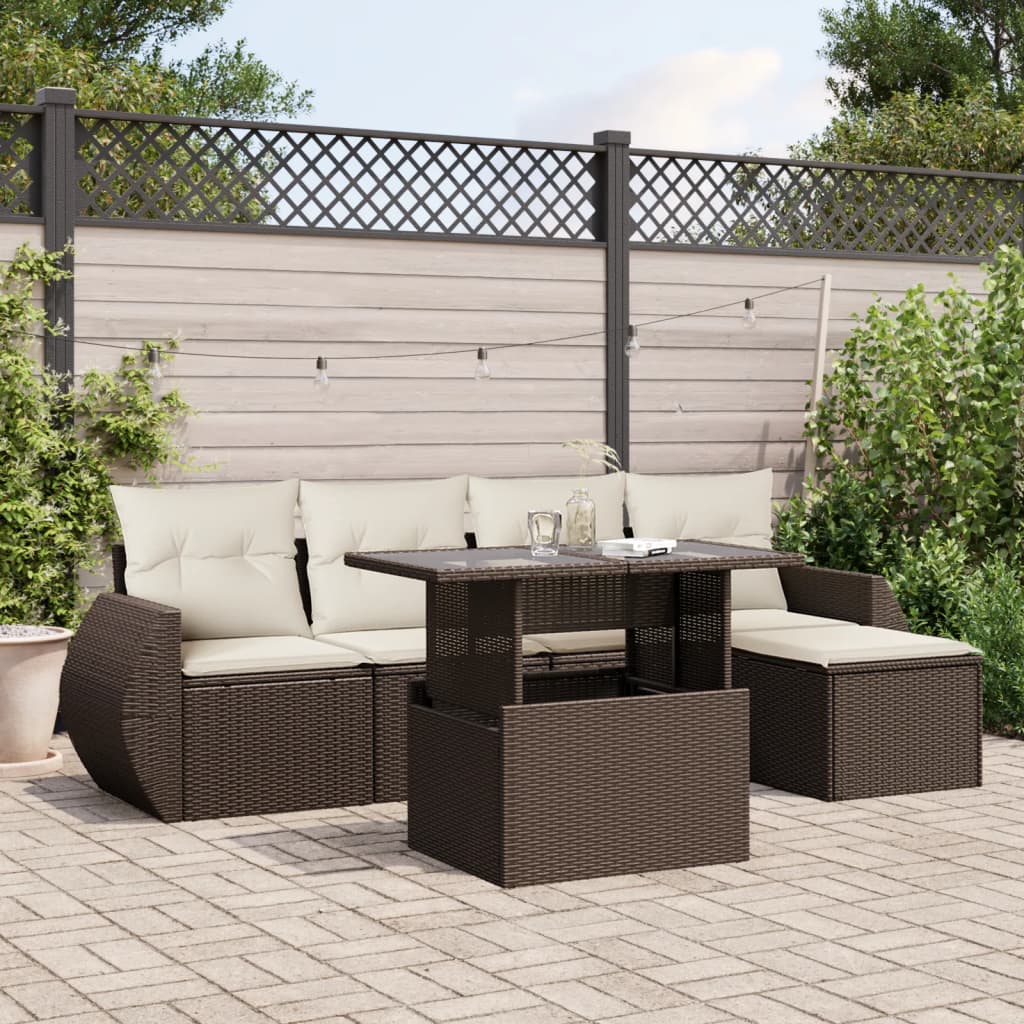 Set Divano da Giardino 6 pz con Cuscini Marrone in Polyrattan - homemem39