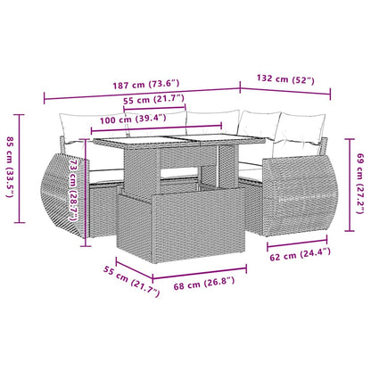 Set Divani da Giardino 5 pz con Cuscini in Polyrattan Nero | homemem39