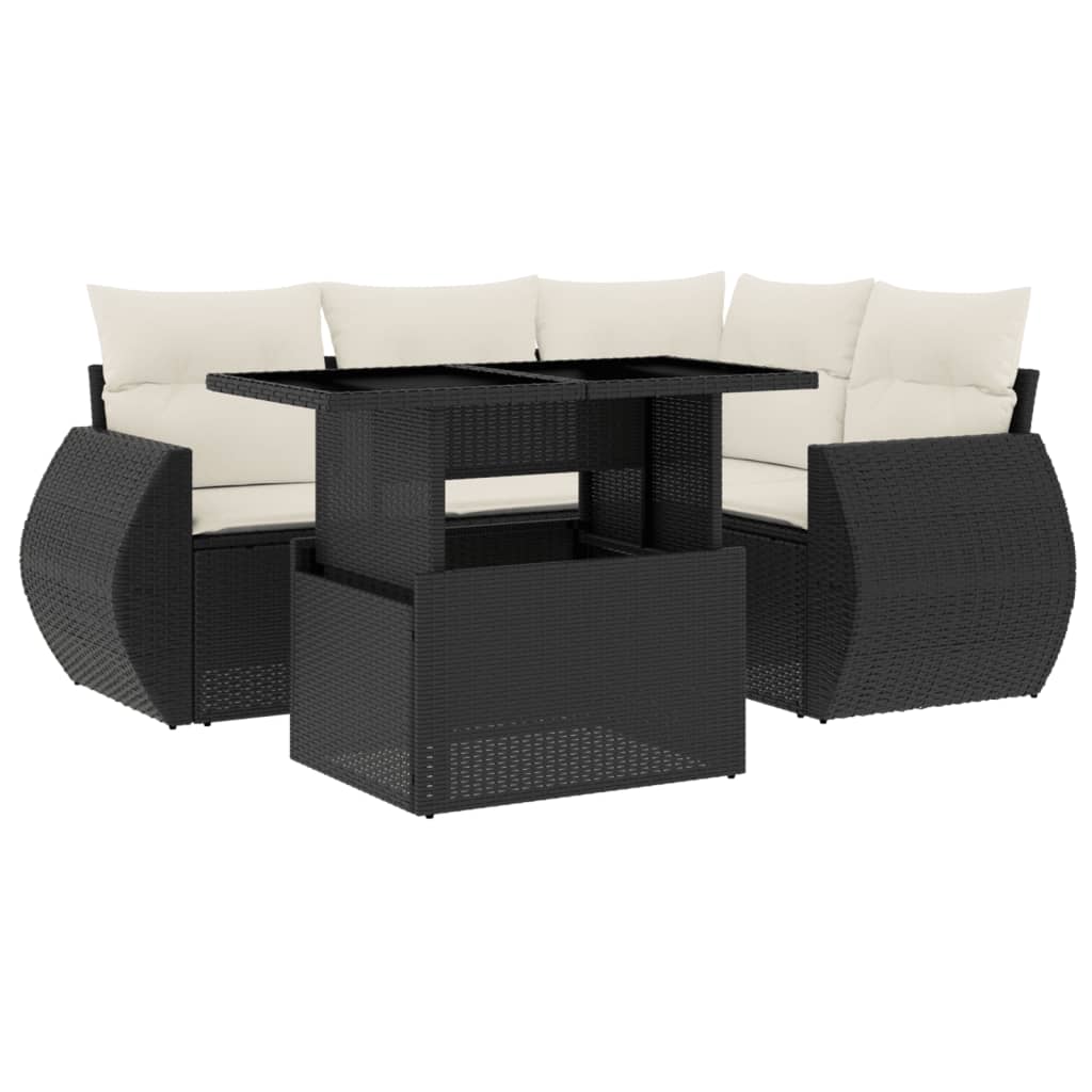 Set Divani da Giardino 5 pz con Cuscini in Polyrattan Nero | homemem39