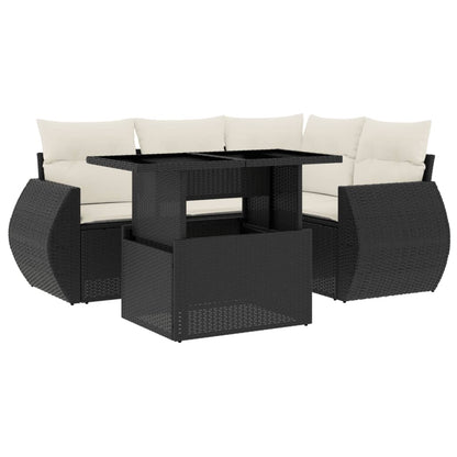 Set Divani da Giardino 5 pz con Cuscini in Polyrattan Nero