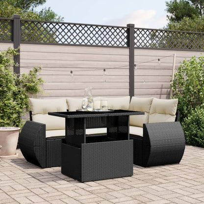Set Divani da Giardino 5 pz con Cuscini in Polyrattan Nero | homemem39