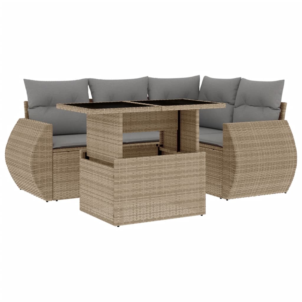 Set Divano da Giardino 5 pz con Cuscini Beige in Polyrattan - homemem39