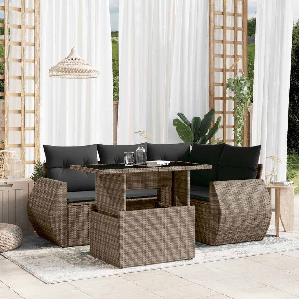 Set Divano da Giardino 5 pz con Cuscini Grigio in Polyrattan - homemem39
