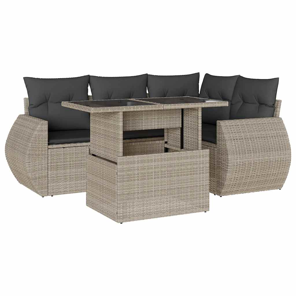 Set Divano da Giardino 5pz con Cuscini Grigio Chiaro Polyrattan - homemem39