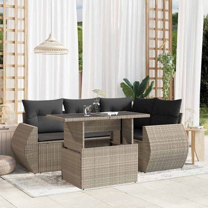 Set Divano da Giardino 5pz con Cuscini Grigio Chiaro Polyrattan - homemem39