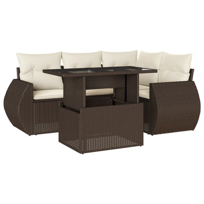 Set Divano da Giardino 5 pz con Cuscini Marrone in Polyrattan - homemem39