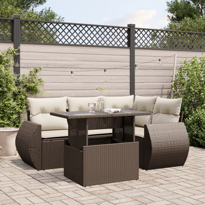 Set Divano da Giardino 5 pz con Cuscini Marrone in Polyrattan - homemem39
