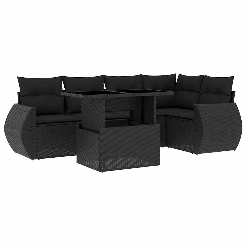 Set Divano da Giardino 6 pz con Cuscini Nero in Polyrattan | homemem39