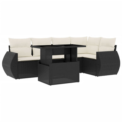 Set Divano da Giardino 6 pz con Cuscini Nero in Polyrattan - homemem39