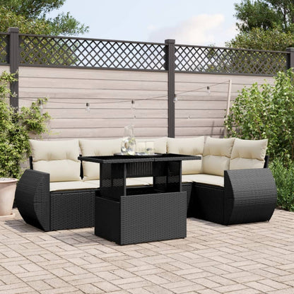Set Divano da Giardino 6 pz con Cuscini Nero in Polyrattan - homemem39