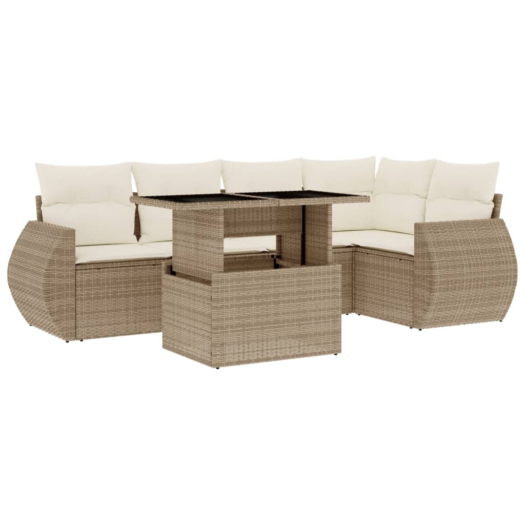 Set Divano da Giardino 6 pz con Cuscini Beige in Polyrattan - homemem39