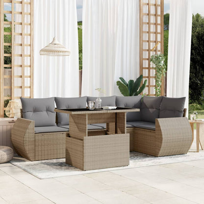 Set Divano da Giardino 6 pz con Cuscini Beige in Polyrattan - homemem39