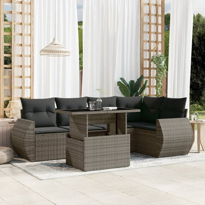 Set Divano da Giardino 6 pz con Cuscini Grigio in Polyrattan - homemem39
