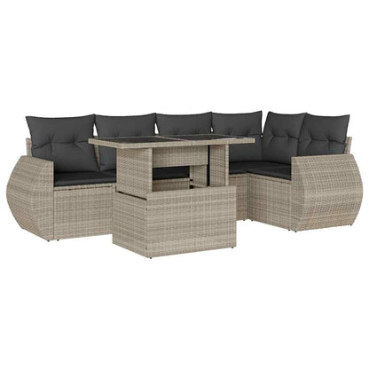 Set Divano da Giardino 6pz con Cuscini Grigio Chiaro Polyrattan