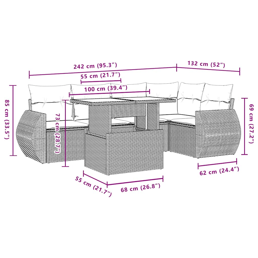 Set Divano da Giardino 6pz con Cuscini Grigio Chiaro Polyrattan | homemem39