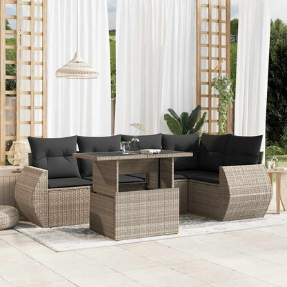 Set Divano da Giardino 6pz con Cuscini Grigio Chiaro Polyrattan
