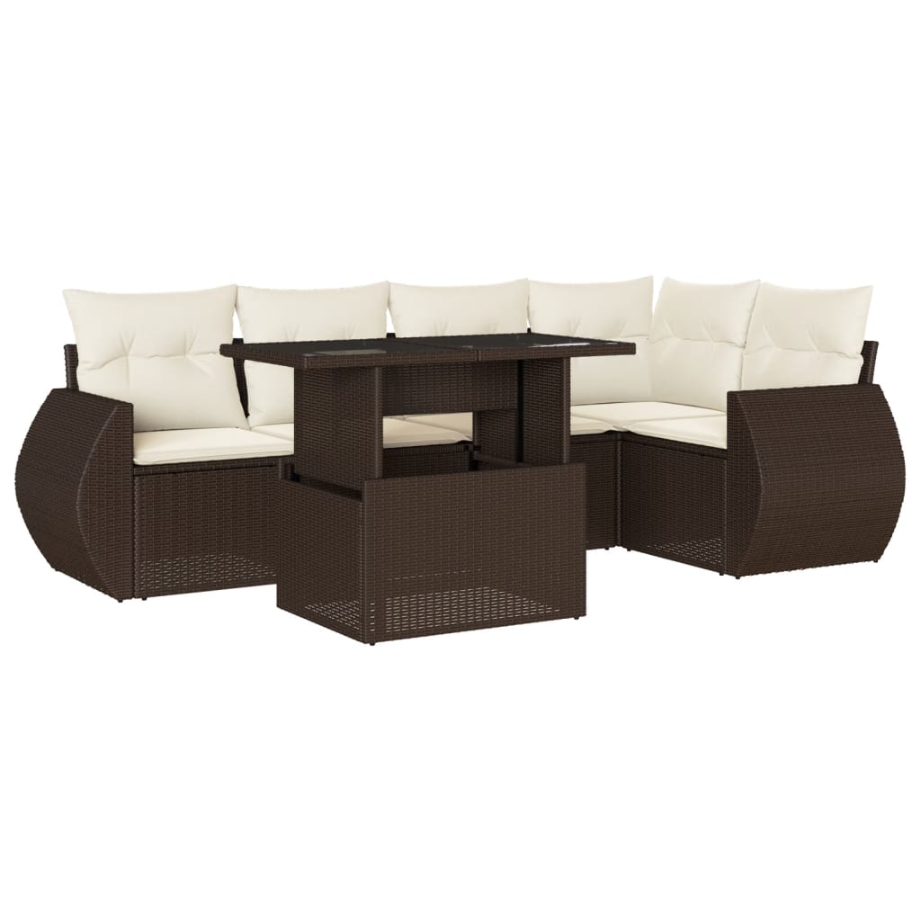 Set Divano da Giardino 6 pz con Cuscini Marrone in Polyrattan - homemem39