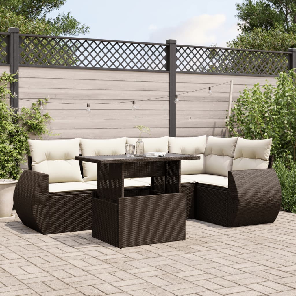 Set Divano da Giardino 6 pz con Cuscini Marrone in Polyrattan - homemem39