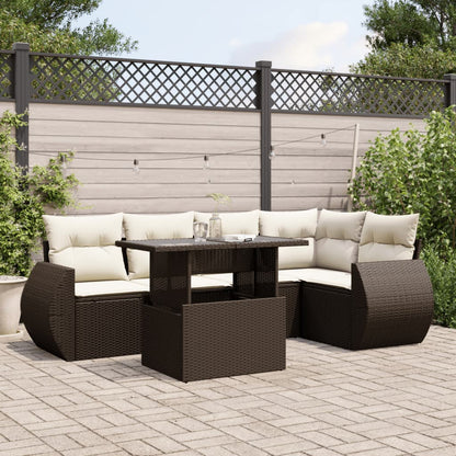 Set Divano da Giardino 6 pz con Cuscini Marrone in Polyrattan - homemem39