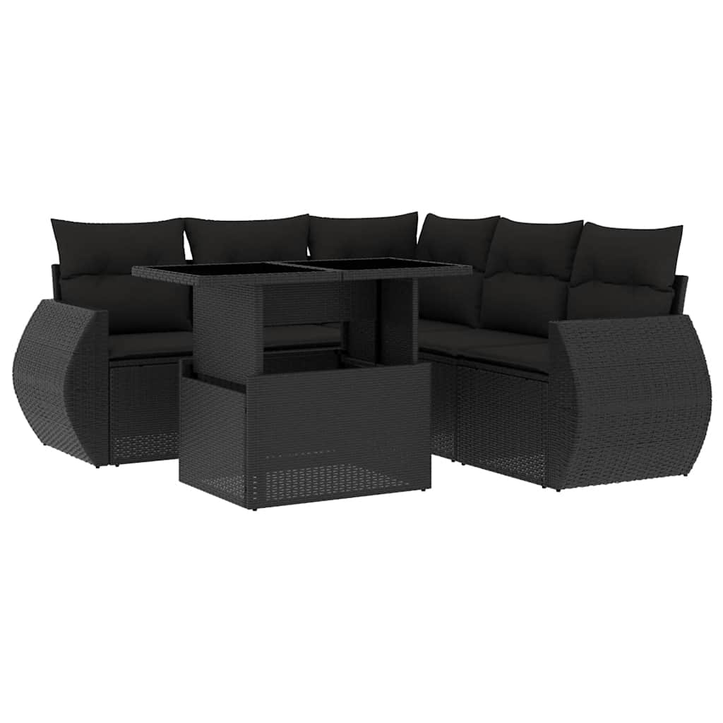 Set Divano da Giardino 6 pz con Cuscini Nero in Polyrattan - homemem39