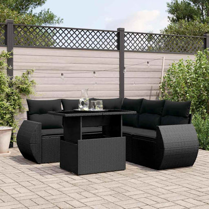 Set Divano da Giardino 6 pz con Cuscini Nero in Polyrattan | homemem39