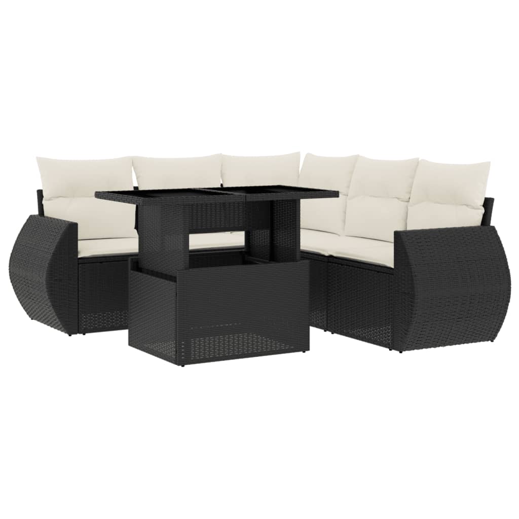 Set Divano da Giardino 6 pz con Cuscini Nero in Polyrattan - homemem39