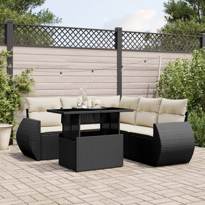 Set Divano da Giardino 6 pz con Cuscini Nero in Polyrattan - homemem39