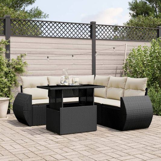Set Divano da Giardino 6 pz con Cuscini Nero in Polyrattan - homemem39