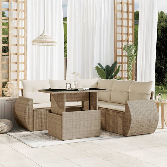 Set Divano da Giardino 6 pz con Cuscini Beige in Polyrattan - homemem39
