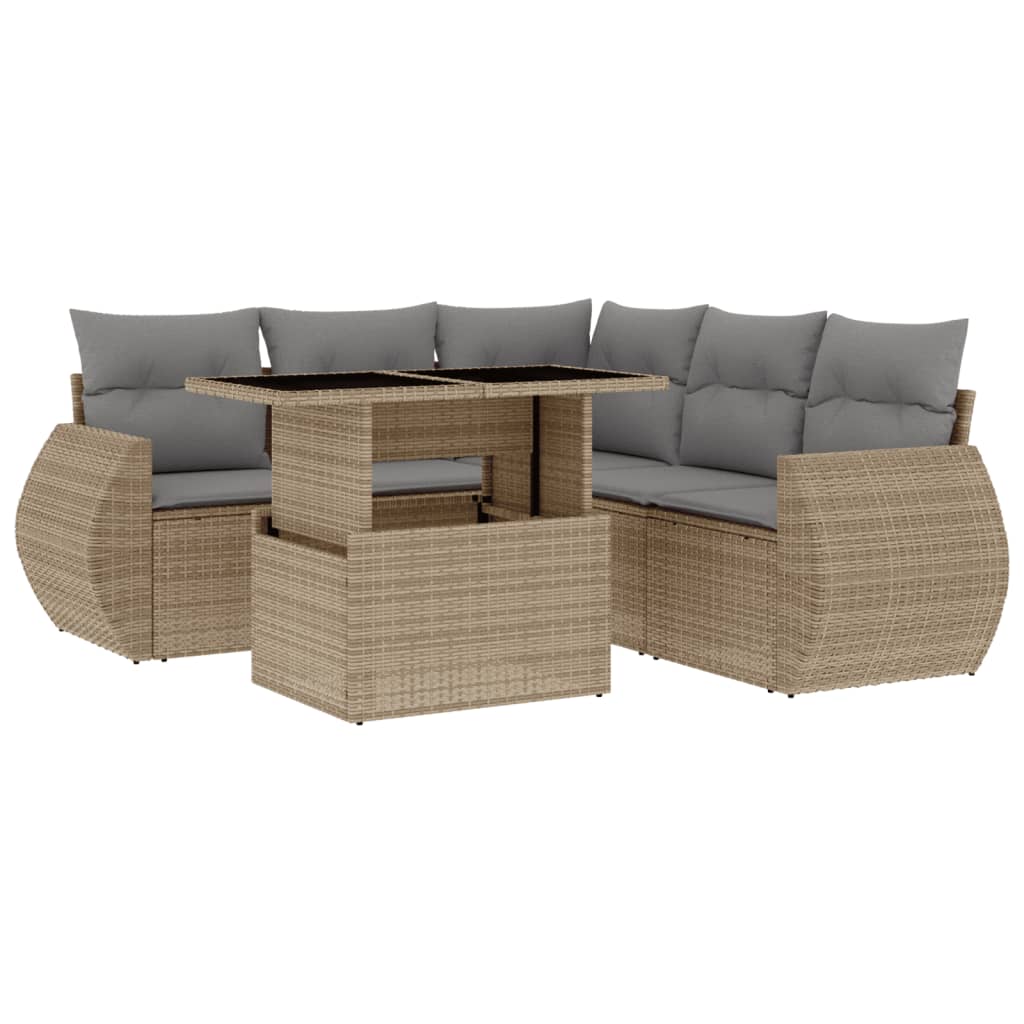 Set Divano da Giardino 6 pz con Cuscini Beige in Polyrattan - homemem39