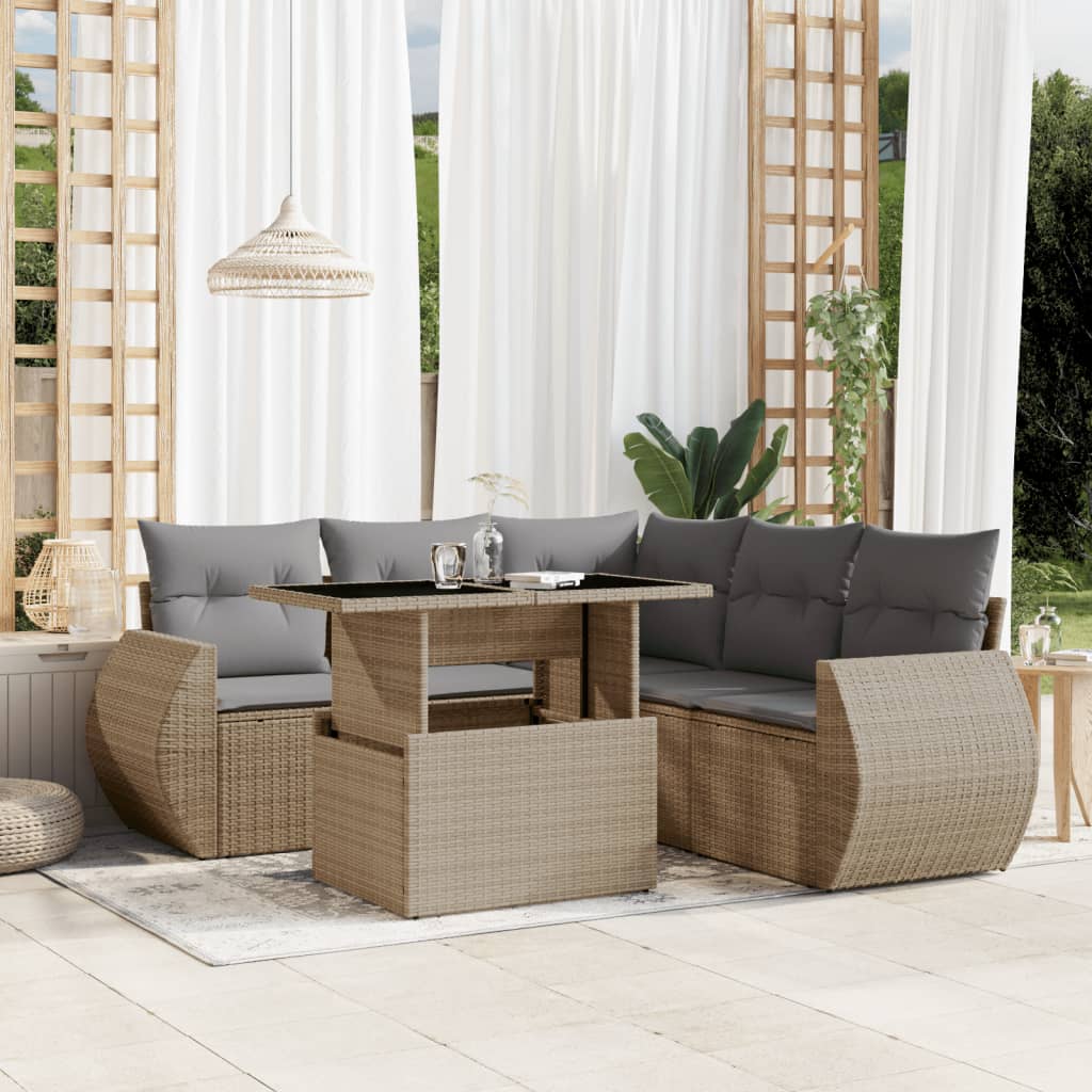 Set Divano da Giardino 6 pz con Cuscini Beige in Polyrattan - homemem39