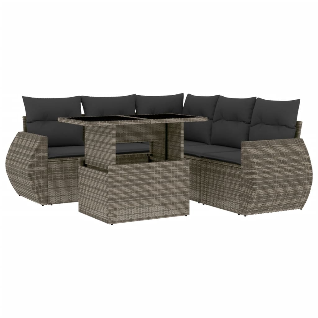 Set Divano da Giardino 6 pz con Cuscini Grigio in Polyrattan - homemem39