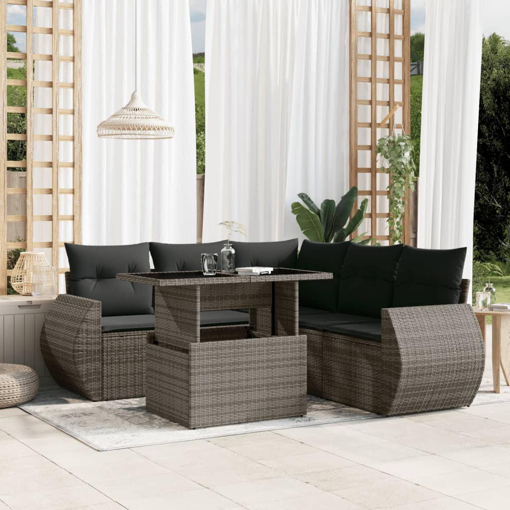 Set Divano da Giardino 6 pz con Cuscini Grigio in Polyrattan | homemem39