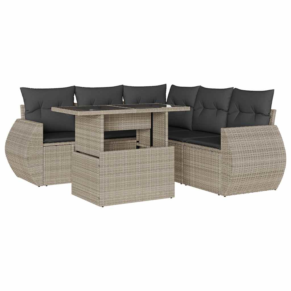 Set Divano da Giardino 6pz con Cuscini Grigio Chiaro Polyrattan - homemem39