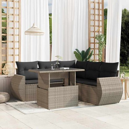 Set Divano da Giardino 6pz con Cuscini Grigio Chiaro Polyrattan | homemem39