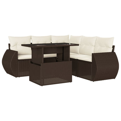 Set Divano da Giardino 6 pz con Cuscini Marrone in Polyrattan - homemem39