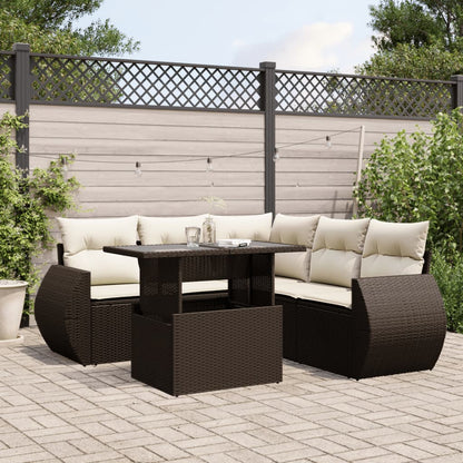 Set Divano da Giardino 6 pz con Cuscini Marrone in Polyrattan - homemem39